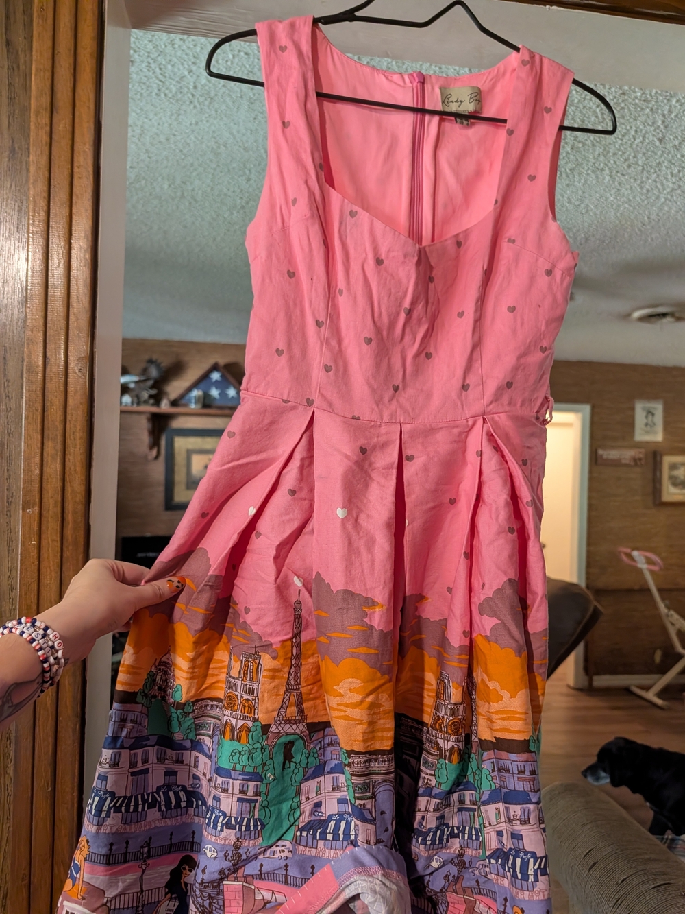 Lindy Bop Pink Paris Print Fit-and-Flare Dress